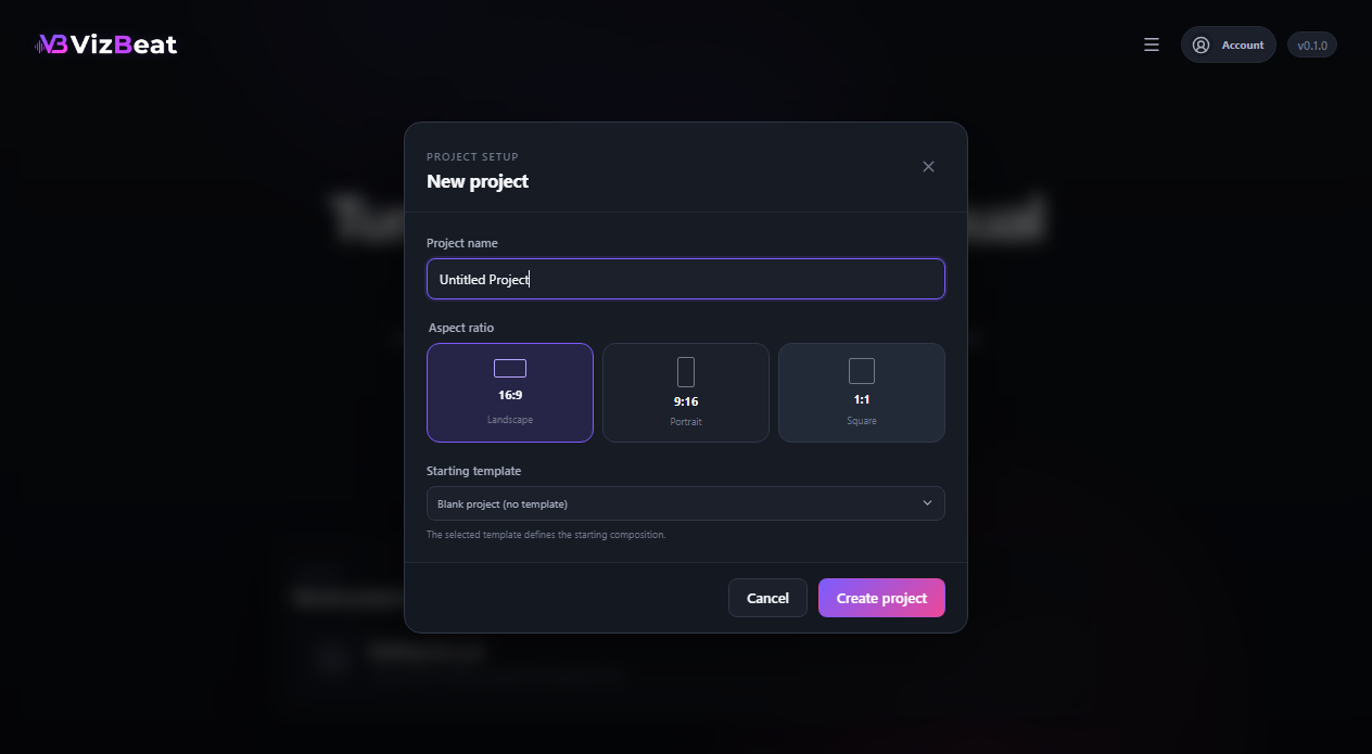 Create a project — VizBeat